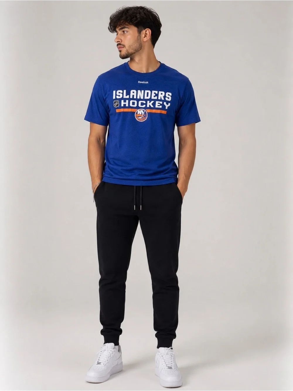 Reebok Solid Royal Blue Islanders Hockey Logo Tee Shirt Dry Fit size L